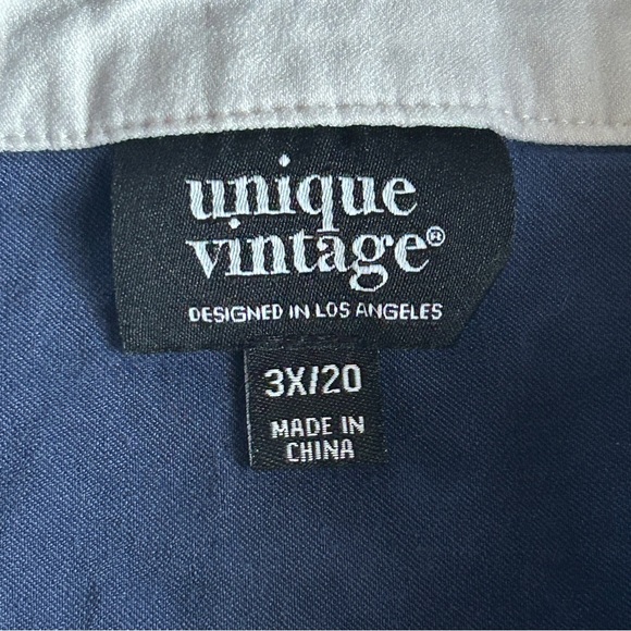 Unique Vintage 1950s Retro Plus Size Polkadot Button Blue Swing Dress, 3X / 20 - Picture 3 of 11